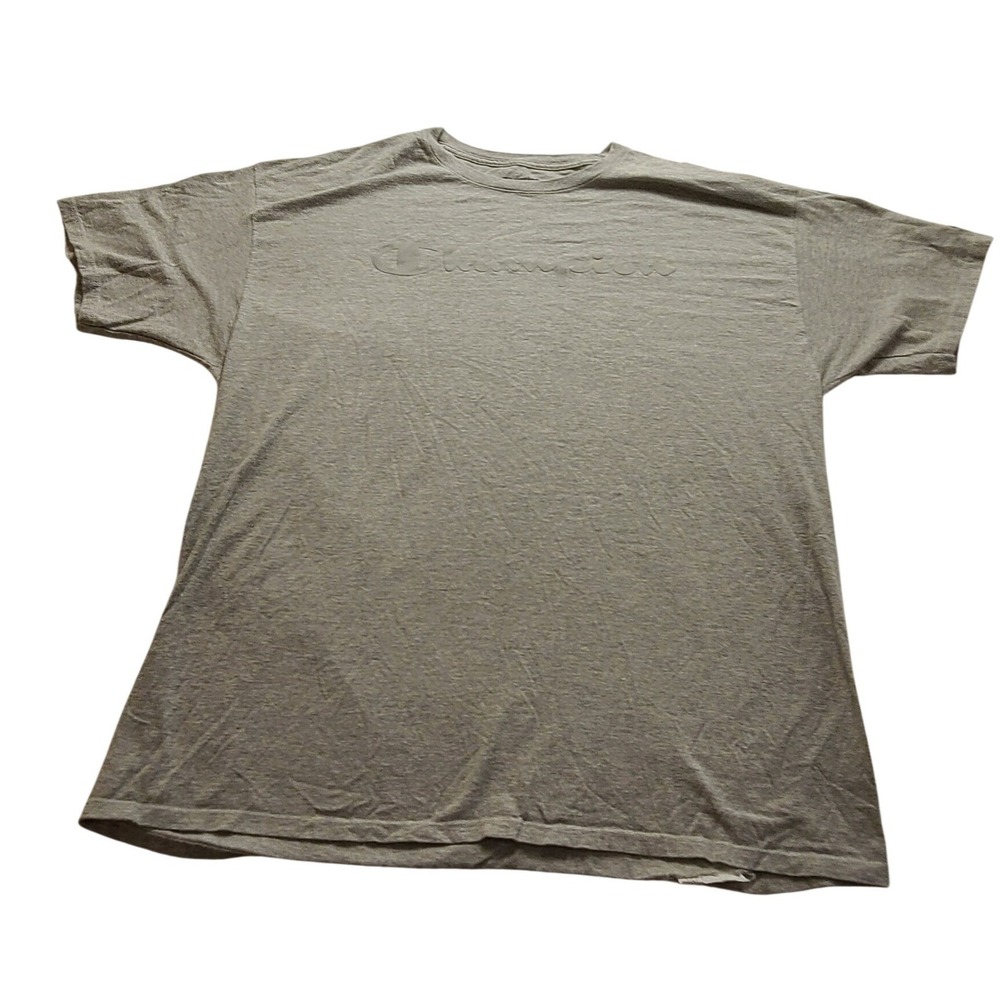 Champion Men's 2XL Gray Short Sleeve TShirt Tonal Script Logo Heathered Crewneck
